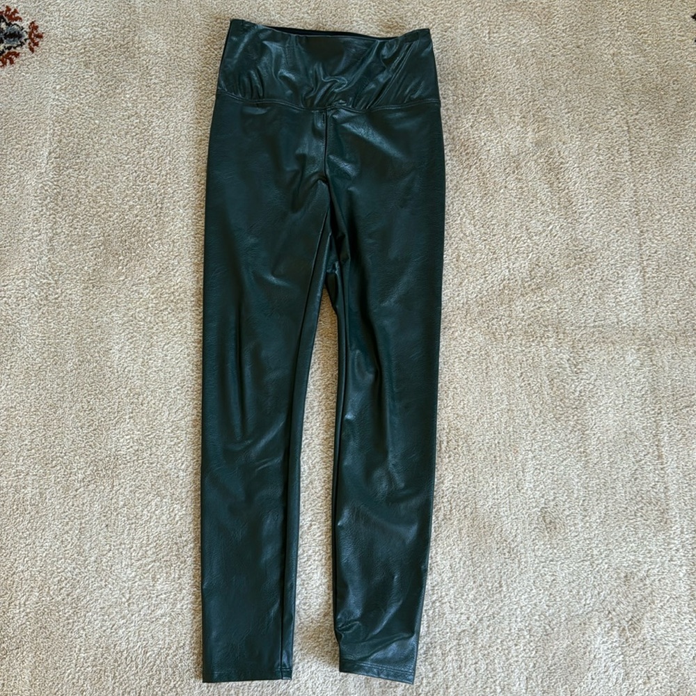 Dark green Vegan leather leggings.